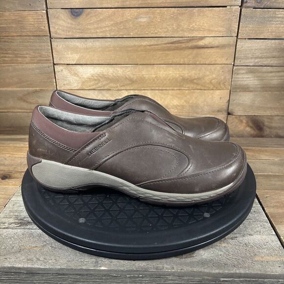 Merrell Womens Size 7.5 Encore Qform2 Moc Brown Leather Slip On Mules Clogs - Picture 1 of 10